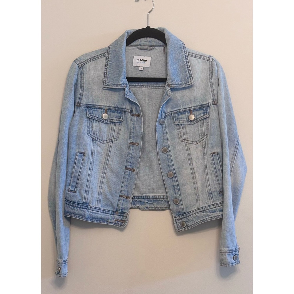 CISONO Light Wash Denim Jacket Small Distressed Casual Jean Jacket)